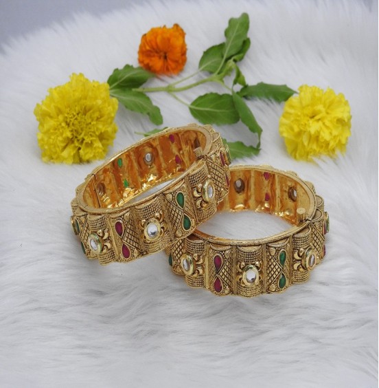 Ethnic Ruby and Green Stone Bangles