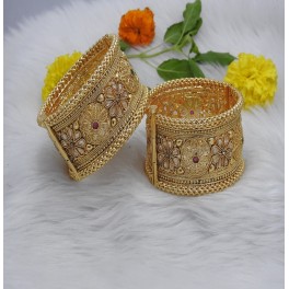 FLORAL DIAMOND FLOWER GOLD PLATED WEDDING PATLA BANGLES FOR WOMENS AND GIRLS