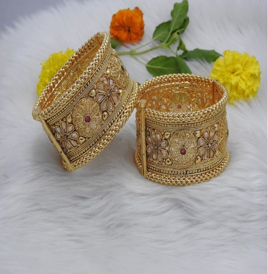 FLORAL DIAMOND FLOWER GOLD PLATED WEDDING PATLA BANGLES FOR WOMENS AND GIRLS