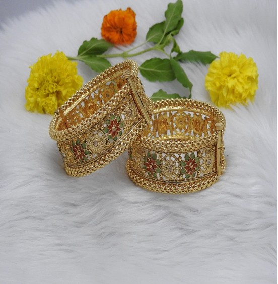 LATEST EVERGREEN MEENA GOLD PLATED DIAMOND BANGLE JEW FASHION JEWELLERY FOR GIRLS