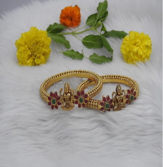 ETHEREAL LAXMI TEMPLE DIVINE ELEGANCE BANGLES HIGHGOLD BANGLES 2PCS SET BANGLES JEW FOR GIRLS AND WOMEN