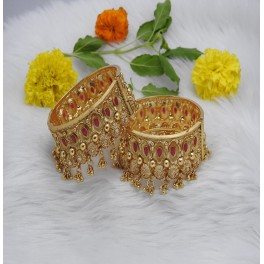 LCD ENCHANTMENT RUBY DIAMOND GHUNGROO BANGLES TAMPLE HIGHGOLD 2PCS BANGLE SET