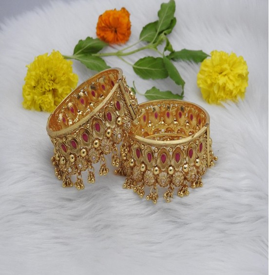 LCD ENCHANTMENT RUBY DIAMOND GHUNGROO BANGLES TAMPLE HIGHGOLD 2PCS BANGLE SET