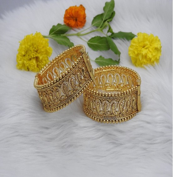 SHIMMERING GILDED PERFECTION SHINE WOMEN BANGLES JEWELLERY STYLISH LEAF PARTTEN JEW