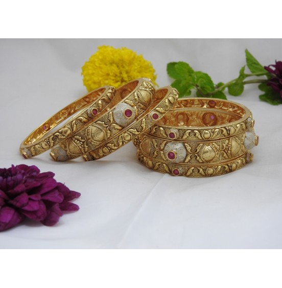 ZESTY MATTE MENAKARI SURPRISE RUBY CHOKI 6PCS RAJWADI BANGLE SET FOR WOMEN