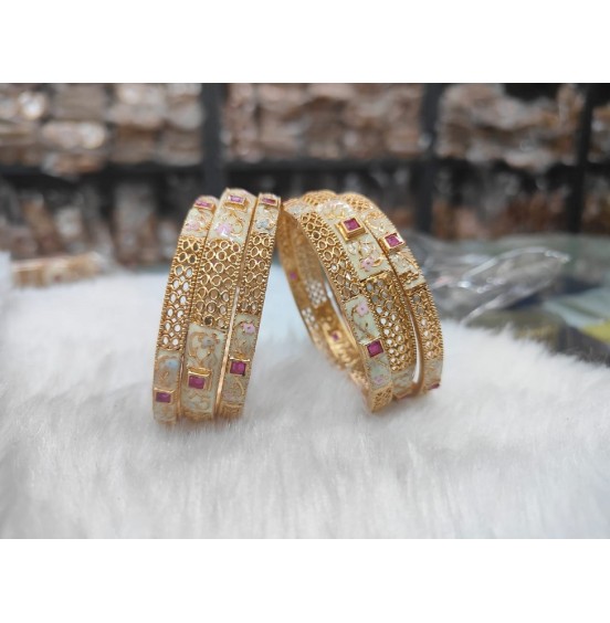 MEENA GEM GRANDEUR STYLISH MEENAKARI 6PCS BANGLES SET FOR WOMEN