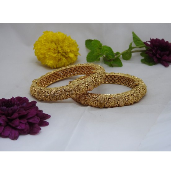 Antique Gold Floral Bangles