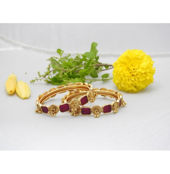 Matte Red Gemstone Bangles